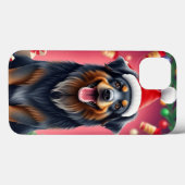 🐶 赤いサンタ帽をかぶった喜ぶ犬 ホリデー ジョイ ✨ Case-Mate iPhoneケース (裏面 (横))