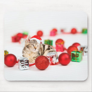 赤いサンタ帽をかぶった猫のクリスマスオーナメント マウスパッド