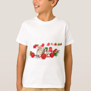 赤いサンタ帽をかぶった猫のクリスマスオーナメント Tシャツ