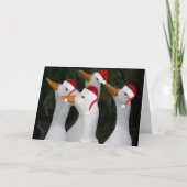 赤いサンタ帽をかぶった白いアヒルおもしろい シーズンカード (正面)