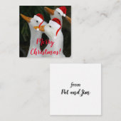 赤いサンタ帽をかぶった白いダックのクリスマス ノートカード (正面/裏面)