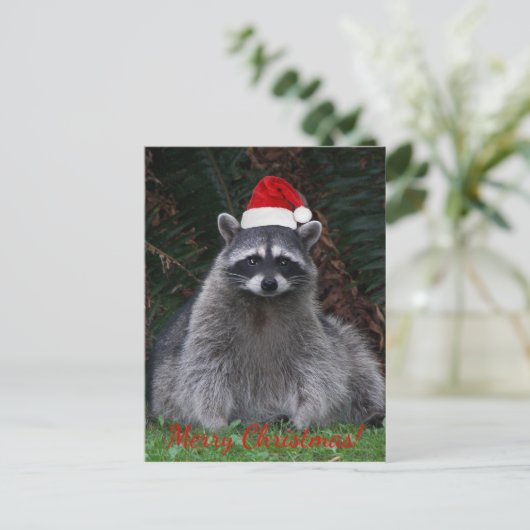 赤いサンタ帽を被ったかわいいラッコ シーズンポストカード (スタンド正面)