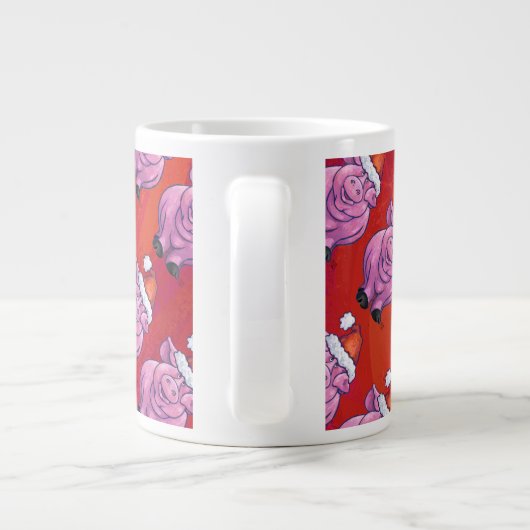 赤いサンタ帽子のかわいい豚 ジャンボコーヒーマグカップ (裏面)