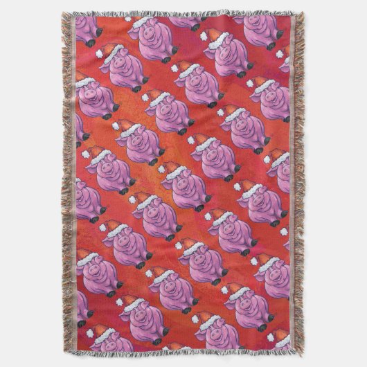 赤いサンタ帽子のかわいい豚 スローブランケット (正面縦)