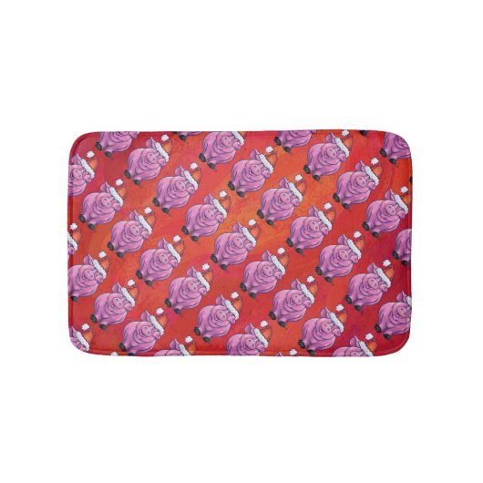 赤いサンタ帽子のかわいい豚 バスマット (正面)