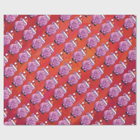 赤いサンタ帽子のかわいい豚 ラッピングペーパー (フラット)