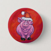 赤いサンタ帽子のかわいい豚 缶バッジ (正面)