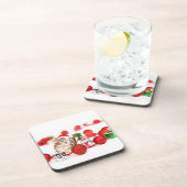 赤いサンタ帽子のクリスマスオーナメントを着た猫 コースター (右側)