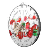 赤いサンタ帽子のクリスマスオーナメントを着た猫 ダーツボード (正面右)