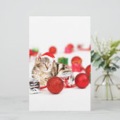 赤いサンタ帽子のクリスマスオーナメントを着た猫 便箋 (スタンド正面)