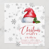 赤いサンタ帽子のクリスマスパーティー 招待状 (正面/裏面)