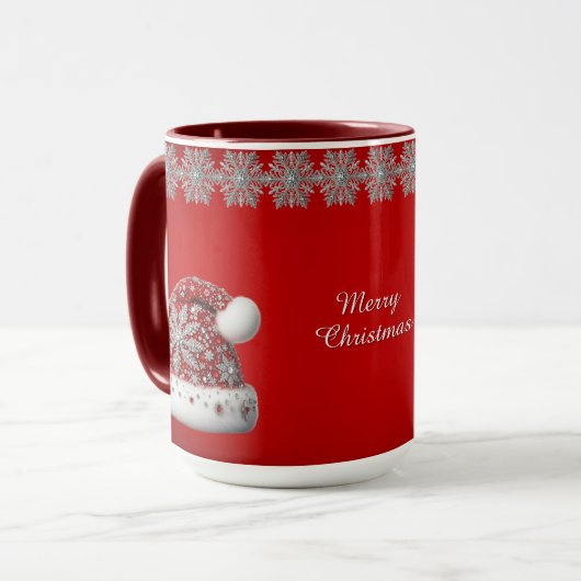 赤いサンタ帽子のクリスマスホリデーマグ マグカップ (正面左)
