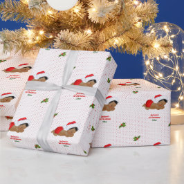 赤いサンタ帽子のドットラッピングペーパー 赤ちゃんのクリスマス ラッピングペーパー