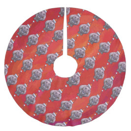 赤いサンタ帽子の可愛いヒッポ ブラッシュドポリエステルツリースカート