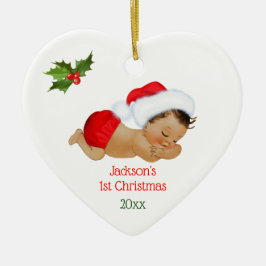 赤いサンタ帽子の赤ちゃん男の子のクリスマスの陶器のオーナメント セラミックオーナメント