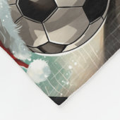赤いサンタ帽子付きサッカーボール フリースブランケット (角)