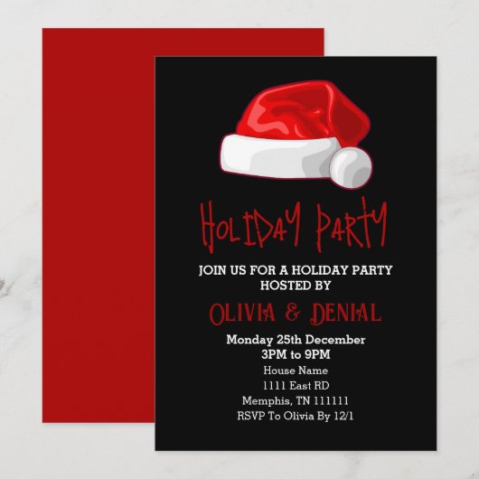 赤いサンタ帽子 クリスマス ホリデー ブラック (正面/裏面)