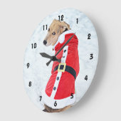 赤いサンタ・スーツのクリスマスを着た雪のかわいい犬 ラージ壁時計 (傾斜)