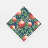 赤いザクロの果実と緑葉の スタンダードランチョンナプキン (角)