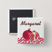 赤いザクロの種の名前入りの記章 缶バッジ (正面&裏面)