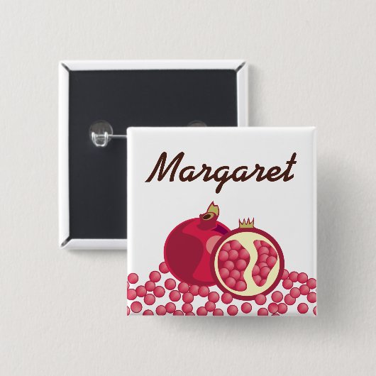 赤いザクロの種の名前入りの記章 缶バッジ (正面&裏面)