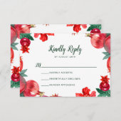 赤いザクロ植物結婚式RSVP 出欠カード (正面/裏面)
