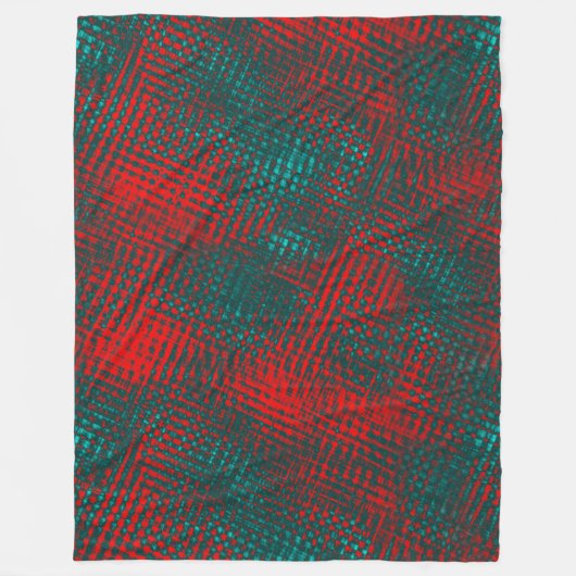 赤いシアンの上に赤いクリスクロスクラッチ フリースブランケット (正面)