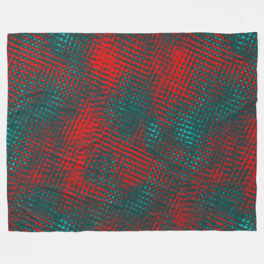 赤いシアンの上に赤いクリスクロスクラッチ フリースブランケット (正面(横))