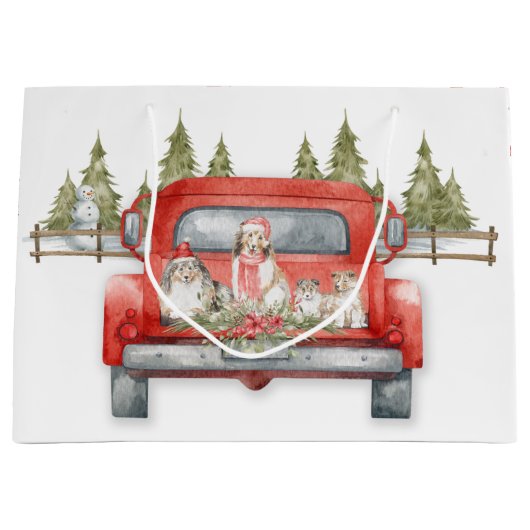 赤いシェットランド・ シープドッグトラックのヴィンテージ ラージペーパーバッグ (正面)