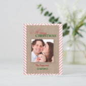 赤いシェブロンとBurlapクリスマスフォトカード シーズンポストカード (スタンド正面)