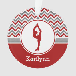 赤いシェブロンのフィギュアスケート選手のパーソナライズなオーナメント オーナメント