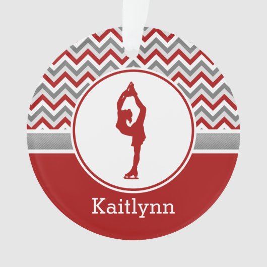 赤いシェブロンのフィギュアスケート選手のパーソナライズなオーナメント オーナメント (正面)