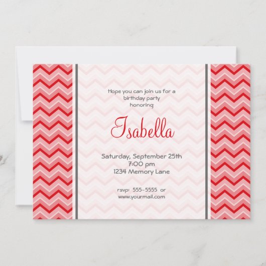 赤いシェブロンの誕生日の招待状 招待状 (正面)