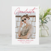 赤いシグネチャースクリプトフォト卒業 案内状 (スタンド正面)