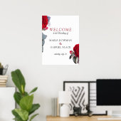 赤いシックな花のフローラ結婚のウェルカムサインポスター ポスター (ホームオフィス)