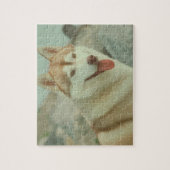 赤いシベリアンハスキー犬のパズル ジグソーパズル (縦)