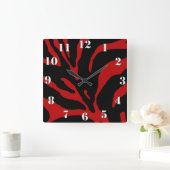 赤いシマウマのストライプのアニマルプリント スクエア壁時計 (ホーム)