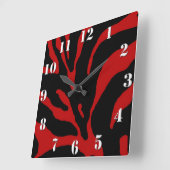 赤いシマウマのストライプのアニマルプリント スクエア壁時計 (傾斜)