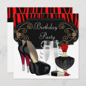 赤いシマウマのハイヒールパーティー 招待状 (正面/裏面)