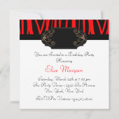 赤いシマウマのハイヒールパーティー 招待状 (裏面)