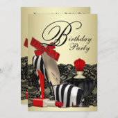 赤いシマウマのハイヒール靴のパーティー 赤いシマウマのパーティー 招待状 (正面/裏面)