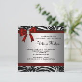 赤いシマウマの女の子の誕生日パーティー 招待状 (スタンド正面)