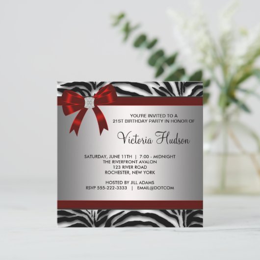 赤いシマウマの女の子の誕生日パーティー 招待状 (スタンド正面)