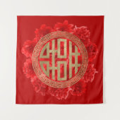 赤いシャクヤクの二重幸福の記号 タペストリー (正面(横))