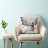 赤いシャベルを持つかわいい雪だるま クッション (椅子)