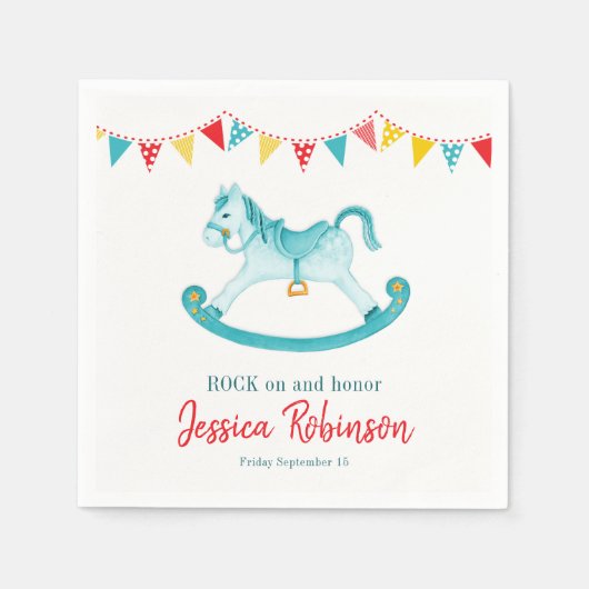 赤いシャワーアクア赤いロッキングホース名 スタンダードカクテルナプキン (正面)