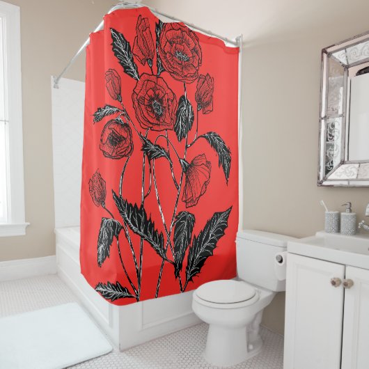 赤いシャワーカーテンとケシの色を選択 シャワーカーテン (インサイチュ)