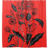 赤いシャワーカーテンとケシの色を選択 シャワーカーテン (正面)