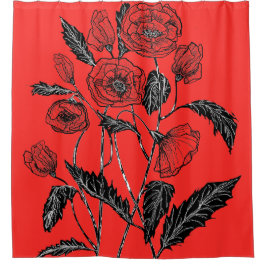 赤いシャワーカーテンとケシの色を選択 シャワーカーテン