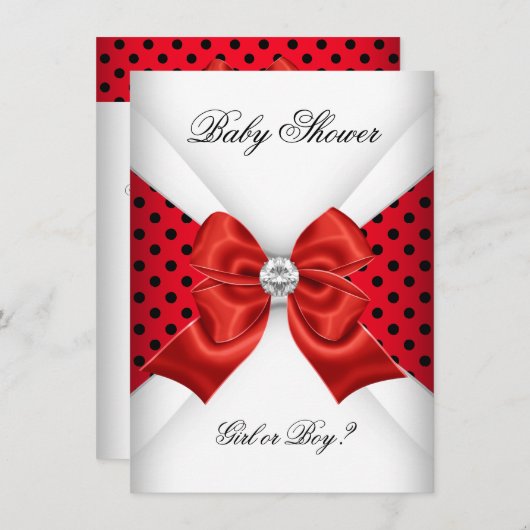 赤いシャワー性別が赤い白黒点を明らかにする 招待状 (正面/裏面)